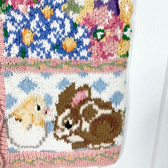 NWOT VINTAGE SUSAN BRISTOL Cardigan S Easter-BunnyEgg-Basket Floral Chunky-Knit - Picture 7 of 15